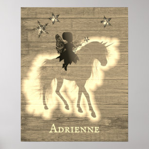 Poster Unicorne Rustique Personnalisé Faux Wood