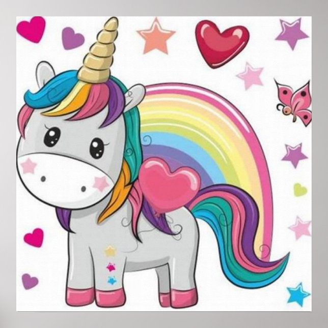 Poster Unicornio y Corazones (Devant)