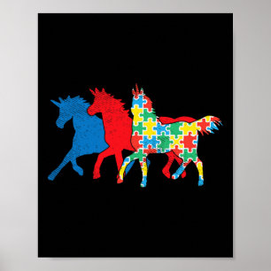 Poster Unicorns Puzzle bleu Sensibilisation sur l'autisme