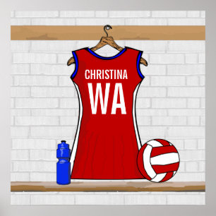 Poster Uniforme de Custom Netball Red with Blue and White