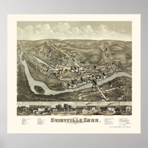 Poster Unionville, CT Carte panoramique - 1878