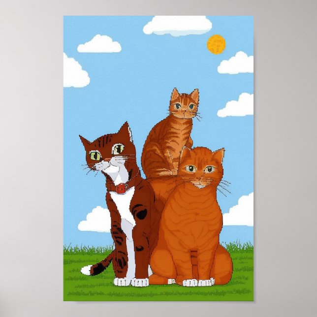 Poster Unique Cat Family Illustration Art Télécharger Pos (Devant)