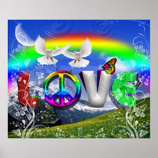 Poster Unique Conçu Surreal Peace and Love Art (Devant)