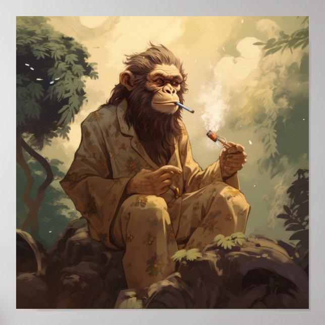 Poster unique de singe d'Anime : Cool Fumer singe  (Devant)