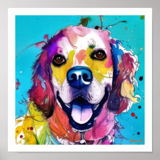 Poster Unique et coloré Golden Retriever Splash Art