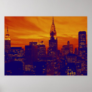Poster Unique Orange Blue Retro Pop Art New York