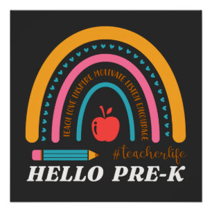 Poster Unisex Hello Pre K, Hello Preschool, Preschool