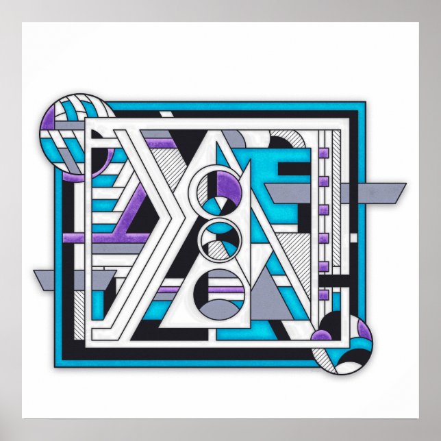 Poster Unité 124 - Conception géométrique rétro-futuriste (Devant)