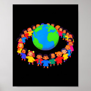 Poster Unité Autour Du Monde - Les Enfants Tenant Les Mai