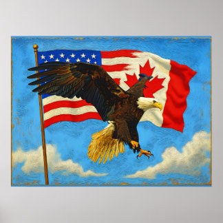 Poster Unité - Drapeau du Canada, Drapeau américain et Ai
