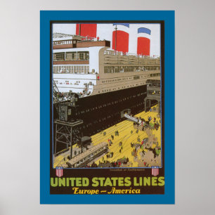 Poster United States Line, Leviathan à Dock