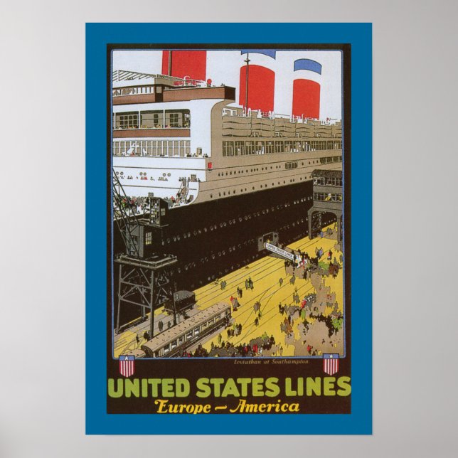Poster United States Line, Leviathan à Dock (Devant)