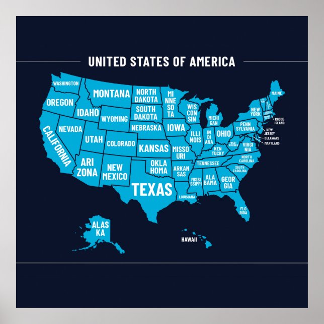 Poster United States Map Teal Minimal Design (Devant)