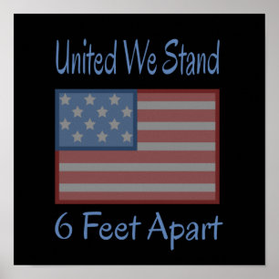 Poster United We Stand 6 Feet Apart USA Drapeau