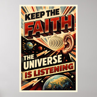 Poster Univers Gardez La Foi Est à l'Écoute Retro SciFi