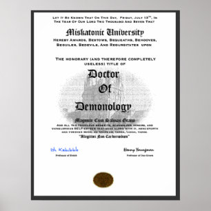 Poster Université Miskatonic Docteur en Démonologie