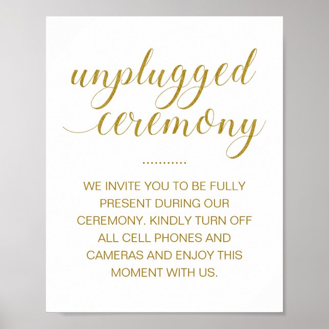 Poster Unplugged Ceremony Elegant Gold Script Mariage (Devant)