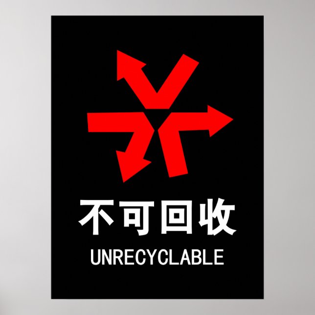 Poster Unrecyclable ~ Signe chinois Hanzi (Devant)
