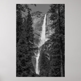 Poster Upper Lower Yosemite Falls noir et blanc