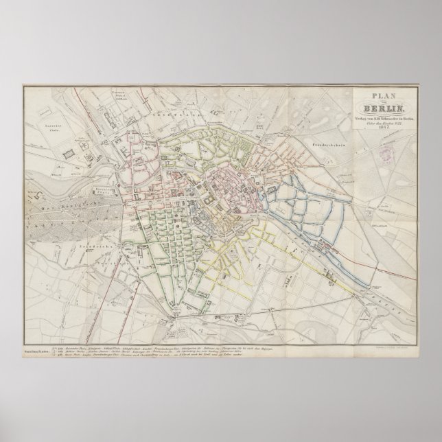 Poster Urban Layout Plan of Berlin from 1847, German Map (Devant)