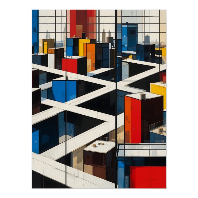 Poster Urban Rhythms: Mondrian-Inspired Cityscape (Devant)
