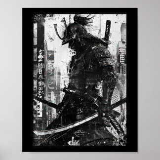 Poster Urban Samurai Warrior Grunge Japanese Streetwear