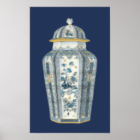 Urne asiatique décorative en bleu et blanc