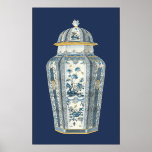 Poster Urne asiatique décorative en bleu et blanc