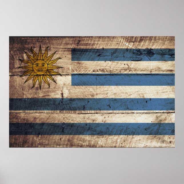 Poster Uruguay Drapeau sur le vieux grain de bois (Devant)