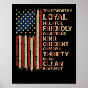 Poster US America Flag Scouting Scout Law