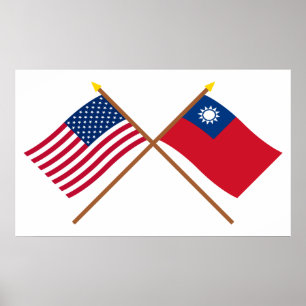 Poster US and Taiwan Crossed Flags