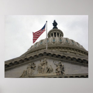 Poster US Capitol Building with American Flag - East