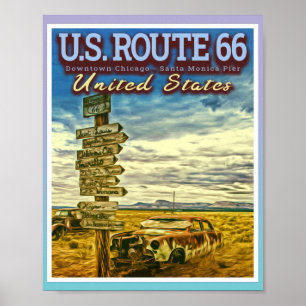 POSTER US ROUTE 66 - LES ROUTES LES PLUS CÉLÈBRES AUX USA