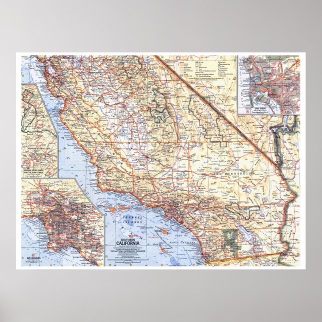 Poster " USA : 1966 Southern California carte détaillée . (Devant)