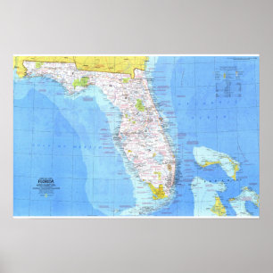 Poster " USA : 1973 Floride détaillée MAP ...