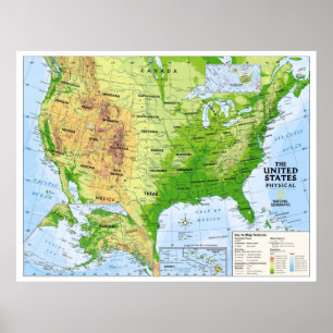 Poster " USA : 2010/aujourd'hui - Carte physique ...