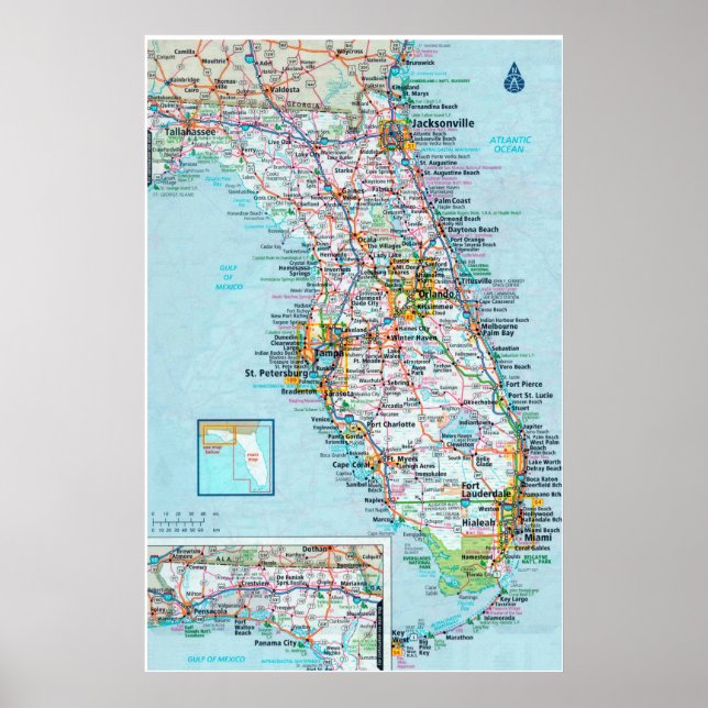 Poster " USA : 2015/heute Florida - Detaillierte Landkart (Devant)