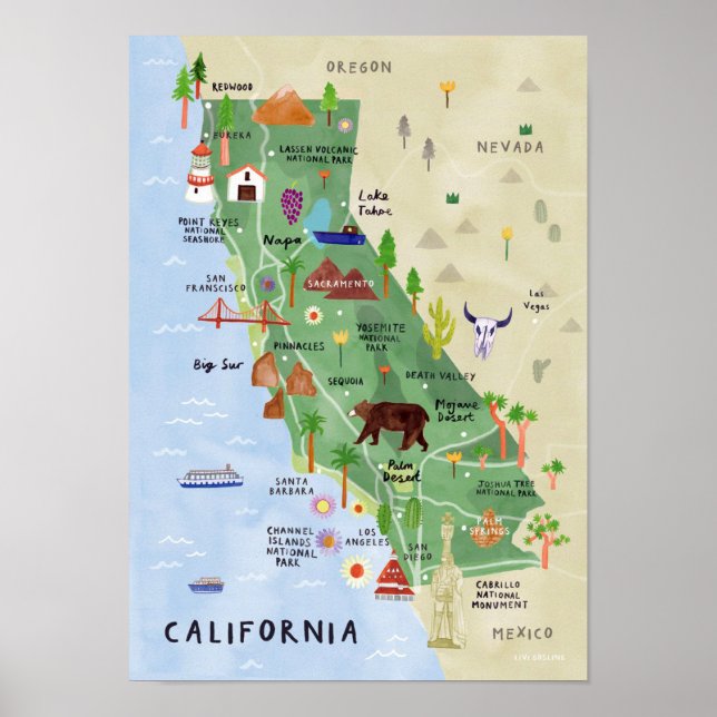 Poster " USA : 2021/heute Kalifornien - Nationalpark Kart (Devant)
