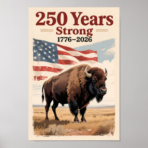 Poster USA 250 Bison Américain Patriotique 1776–2026
