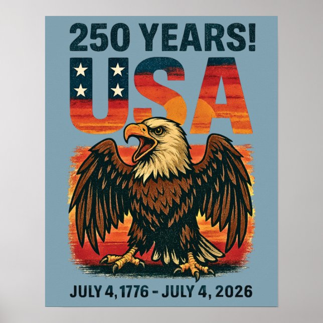 Poster USA 250 Years - Patriotic Bald Eagle 4 juillet 202 (Devant)