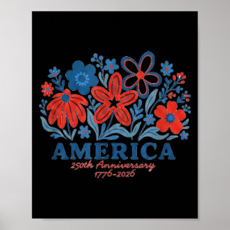 Poster USA 250e anniversaire 1776-2026 Floral Patriotique
