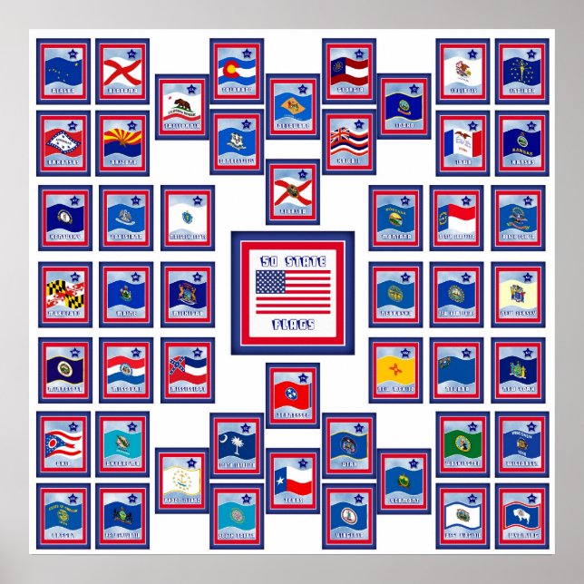 POSTER USA 50 DRAPEAUX D'ÉTAT BLANC/556 (Devant)