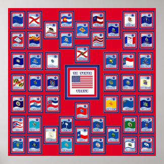 POSTER USA 50 DRAPEAUX D'ÉTAT RED/557