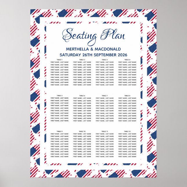 Poster USA AMERICA DRAPEAU Mariage personnalisé 120 place (Devant)