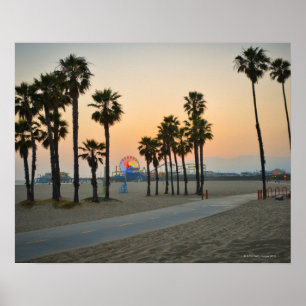Poster USA, Californie, Père Noël Monica Pier au coucher