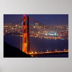Poster USA, Californie. Pont Golden Gate La Nuit