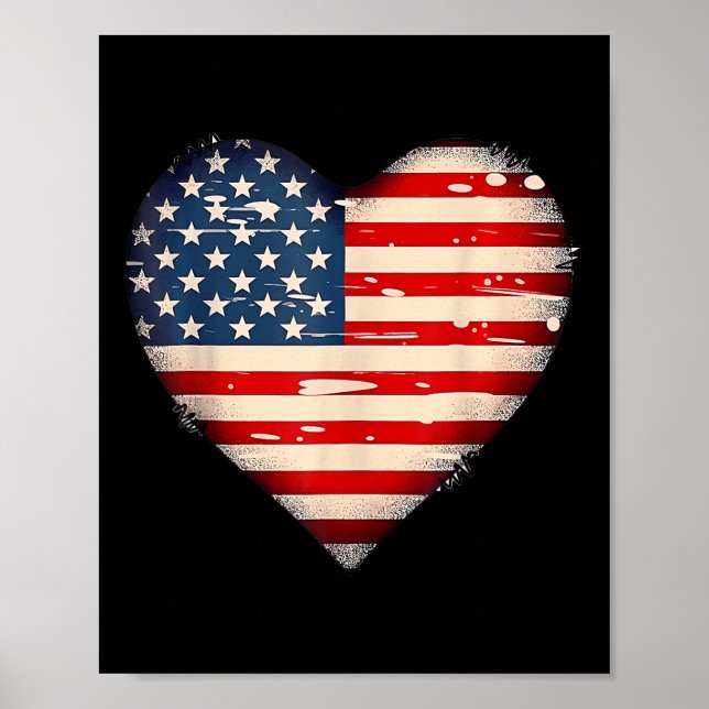 Poster Usa Drapeau Coeur American Patriotic Memorial Day (Devant)