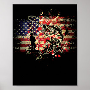 Poster USA Fish American Flag Pêche