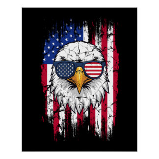 Poster USA Flag And American Bald Eagle Grunge
