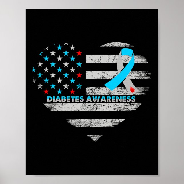 Poster Usa Flag Diabetes Awareness Heart Family Support  (Devant)